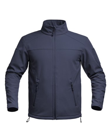 Veste Softshell Fighter Bleu Marine - A10 Equipment, imperméable, respirante et coupe-vent, idéale pour les combattants.