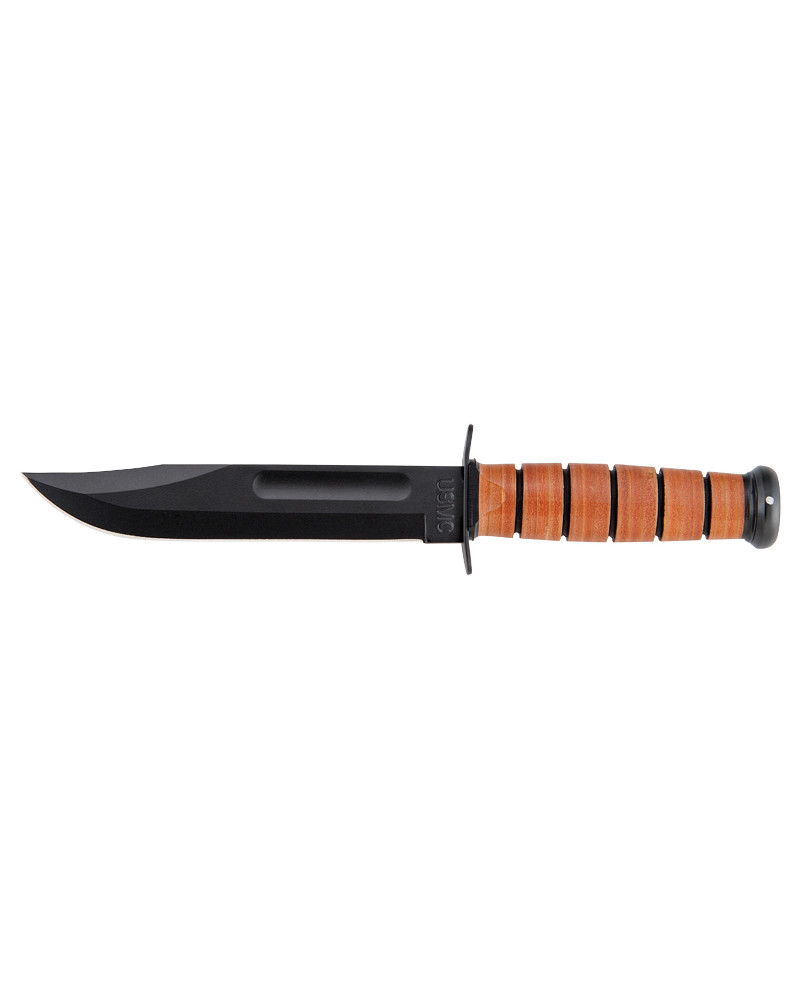 Ka-Bar USMC KA1217 : le couteau des Marines avec lame en acier 1095CV, manche et étui en cuir.