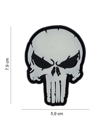 Patch 3D PVC Punisher phosphorescent de 101 INC, fixé sur un gilet tactique